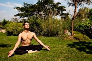 Reconnect with Nature A serene view of IVAC’s lush green surroundings, featuring tall trees, flowering plants, and peaceful pathways that offer a tranquil escape and encourage introspection.