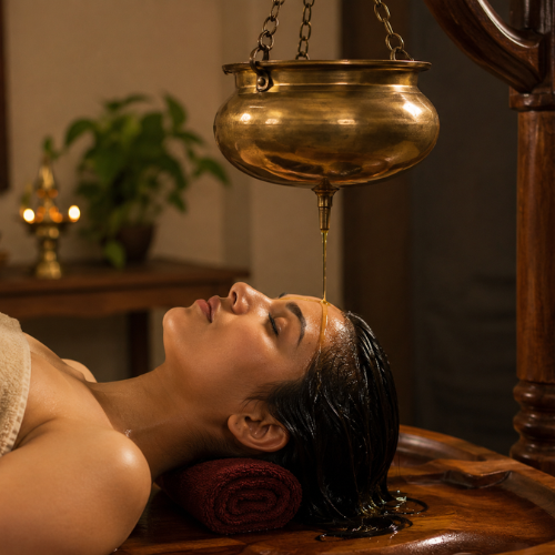 Ayurvedic relaxation therapy and shirodhara wellness support